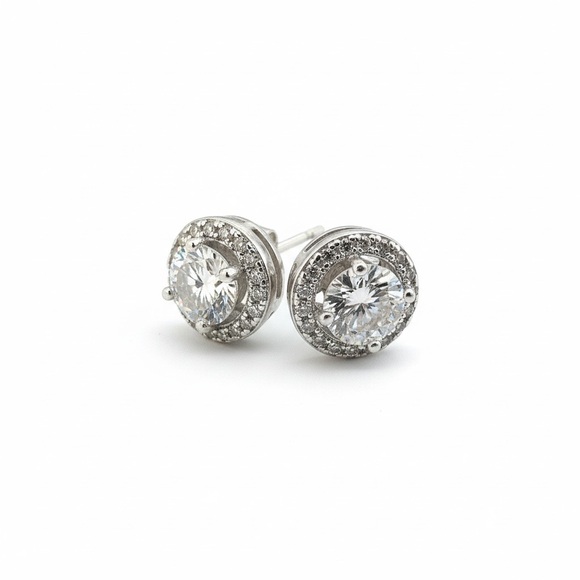 Moissanite Jewelry - 5mm 1.0 CT Moissanite Round Halo Earrrings NWT